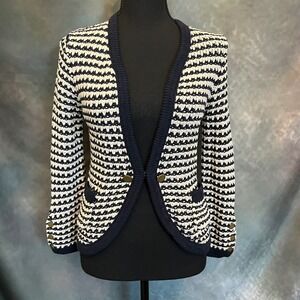 LOFT Ann Taylor Navy White Striped Knit Open Front Cardigan Jacket Women's Small